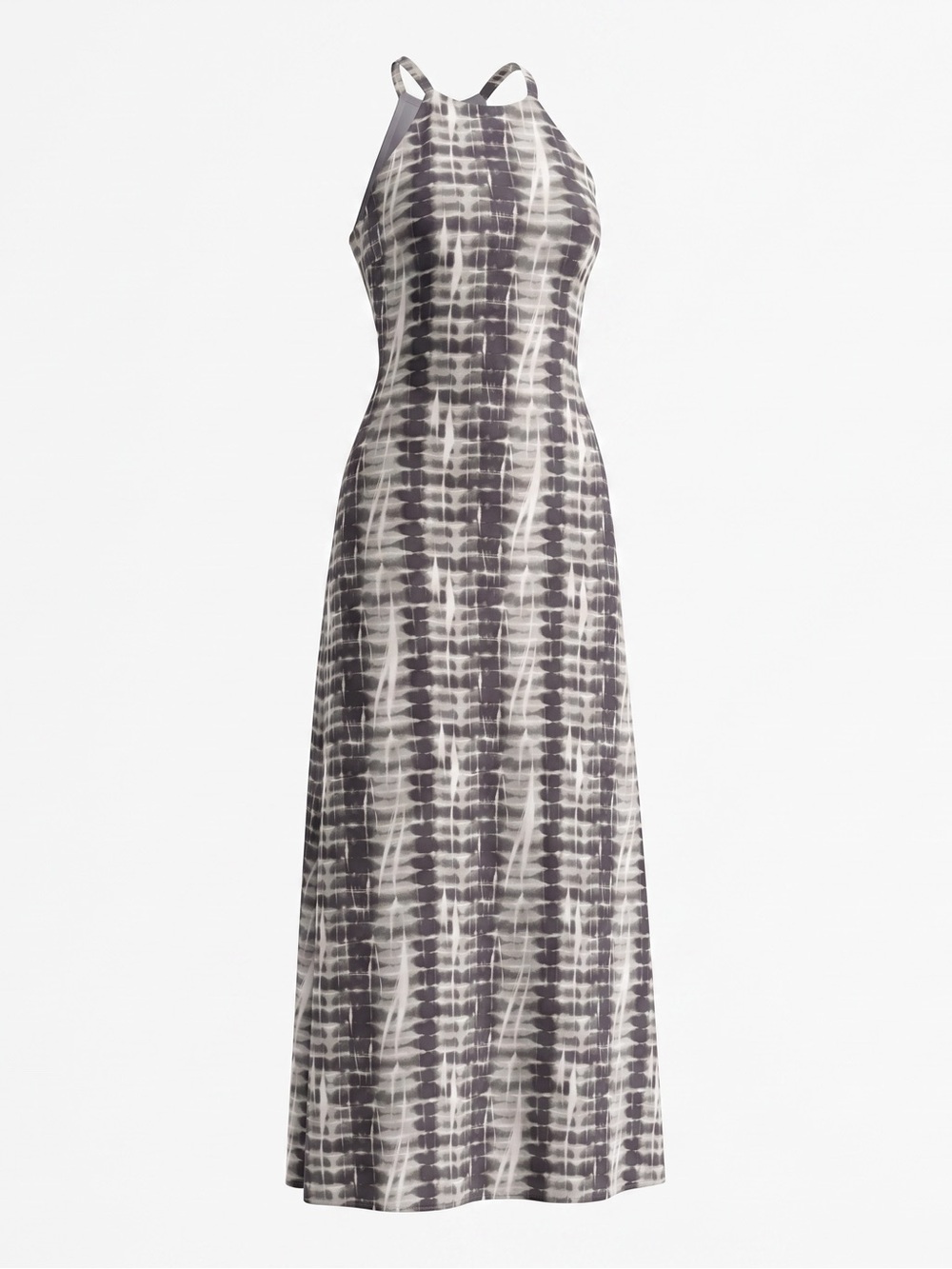 MSK Gray and White Tie-Dye Halter Maxi Dress